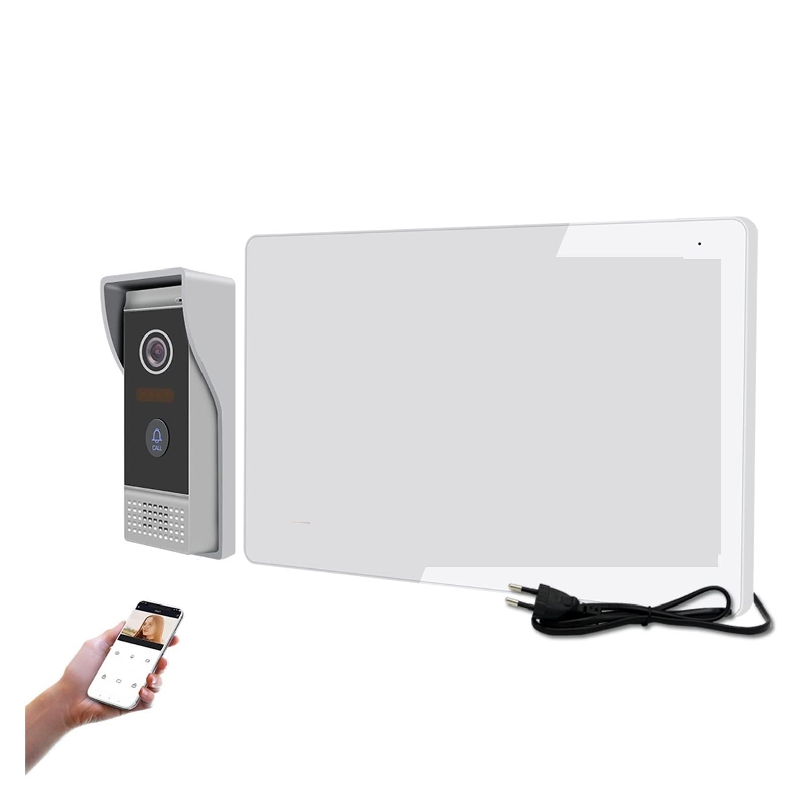 Timbre Inalámbrico con Camara, Tuya 1080P Videoportero Inteligente Videoportero Apartamento Villa AHD FHD 1080P Video Timbre Pantalla táctil Completa(P203M721W86-1080P)