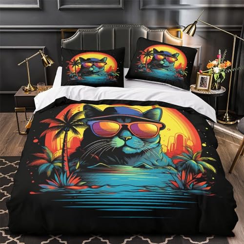 Parure de lit chat 3D Super King 260x220 avec housse microfibre douce