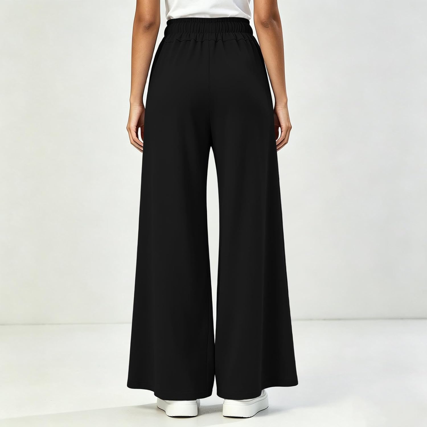 Womens Wide Leg Casual Pants High Waisted Pull On Trousers