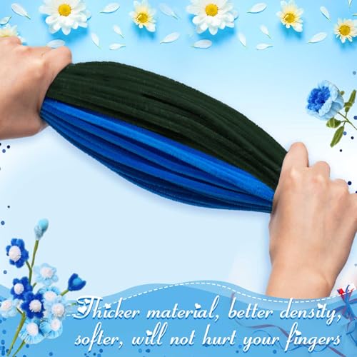 Image of Peryiter 500 Pcs Pipe Cleaners for DIY Flower Bouquets, Chenille Stems for Graduation Bouquet Crafts, Fuzzy Sticks for Handmade Flowers, DIY Gift, Art Projects(Blue Flower Color,12 Inch)
