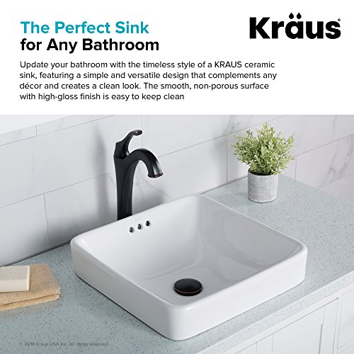 Kraus KCR-281 Modern Elavo Ceramic Square Semi-Recessed Bathroom Sink with Overflow, White by Kraus - Image 6