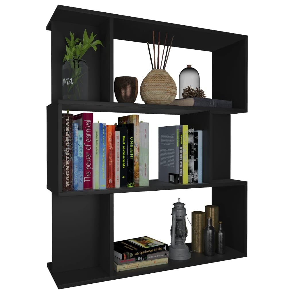 Libreria divisoria nera, 80 x 24 x 96 cm, in legno con 9 scomparti, per soggiorno, camera da letto e ufficio, moderna libreria per libri e decorazioni