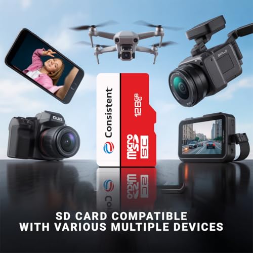 Image of Consistent 128GB Surveillance microSD Card - High-Endurance 4K Video Recording, Class 10 /UHS-I Speed, Designed for 24 /7 CCTV & Security Cameras - 5-Year Warranty
