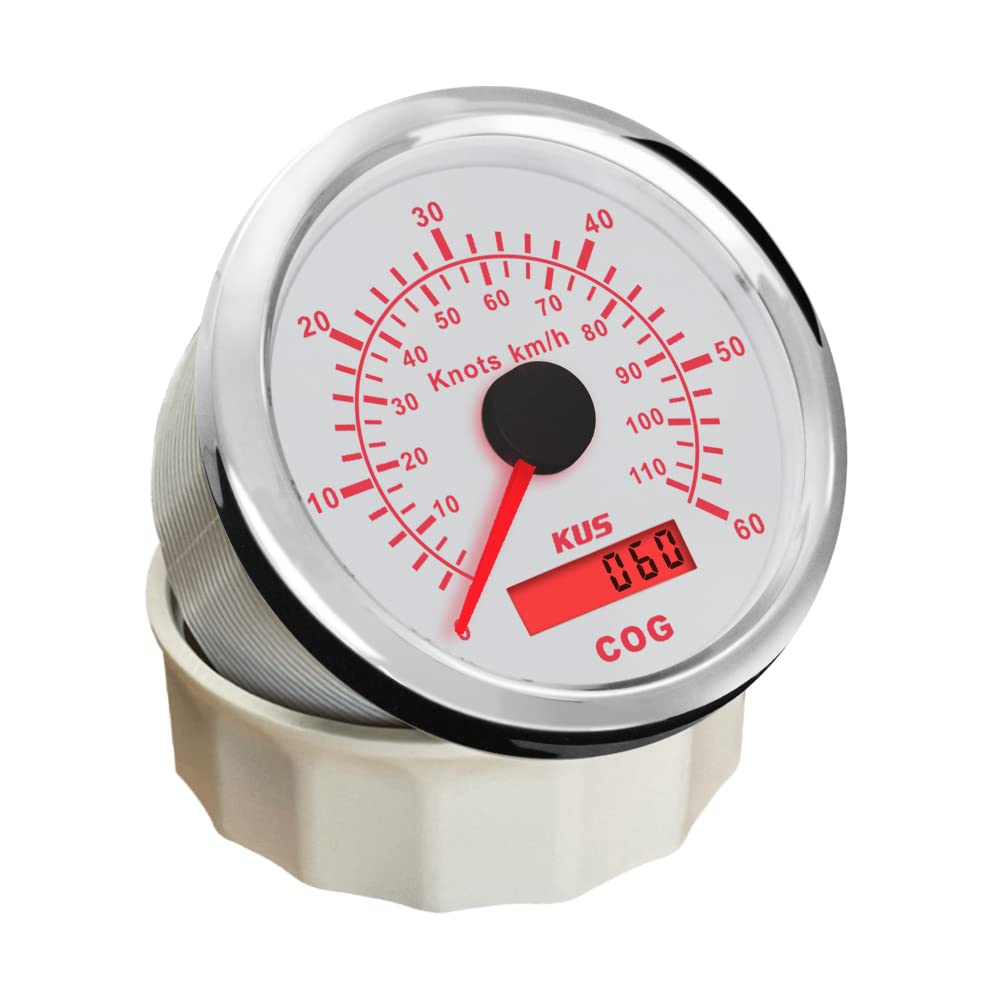 KUS Misuratore Di Velocità Contatore Del Chilometro Misuratore Del Gauge 60Knots 110KM/H Per Barca Yachts 85mm Con Retroilluminazione (Bianco)
