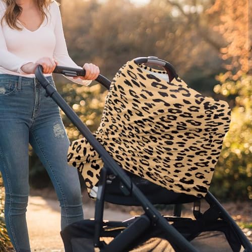 Image of Forchrinse Brown Leopard Print Car Seat Cover for Babies Soft Breathable Breastfeeding Nursing Cover Elastic Infant Carseat Canopy Stroller Cover