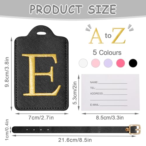 Image of Initial Luggage Tags for Suitcases, Cute Embroidered Letter Luggage Bag Suitcase Identifier Name Baggage Tag, PU Leather Travel Luggage Tags, Bag Tags for Men Women Kids Luggage Handbags(Black E)