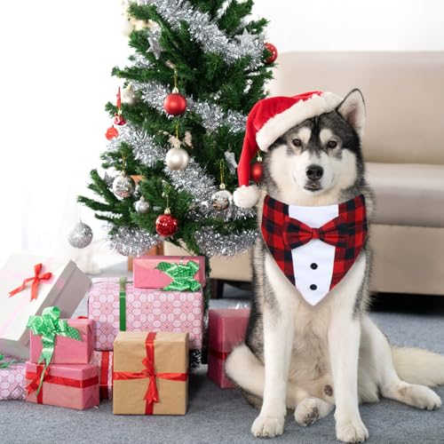 GOYOSWA Christmas Dog Tuxedo, Dog Christmas Outfit Adjustable Tuxedo with Bow Tie Collar Formal Tux Outfit Clothes Costumes for Small Medium Large XL Dogs (Christmas 2, X-Large) - Thumbnail 2