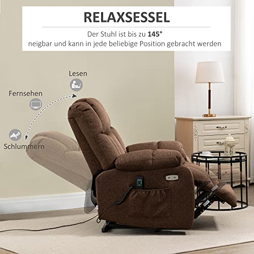 HOMCOM Fernsehsessel mit Aufstehhilfe Elektrisch Verstellbar, Relaxsessel mit Liegefunktion, TV-Sessel mit Fernbedienung, 2 Seitentaschen und Fußteil, USB-Anschluss Braun – Bild 5