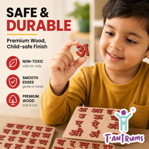 Image of Tantrums Wooden Hindi Varnamala Puzzle | Hindi Alphabets Swar & Vyanjan | Educational Toy to Learn Hindi for Kids | Child-Safe Premium Wood