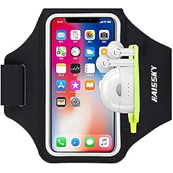 Brazo Para El Movil HAISSKY Brazalete Deportivo para Correr con Bolsa de Auriculares, Brazalete Móvil Ajustable para iPhone 14 Pro MAX 13 Pro 12 11 Pro XS MAX XR X, Galaxy S22/S21/S20/S10, hasta 6,7´´ (Negro)