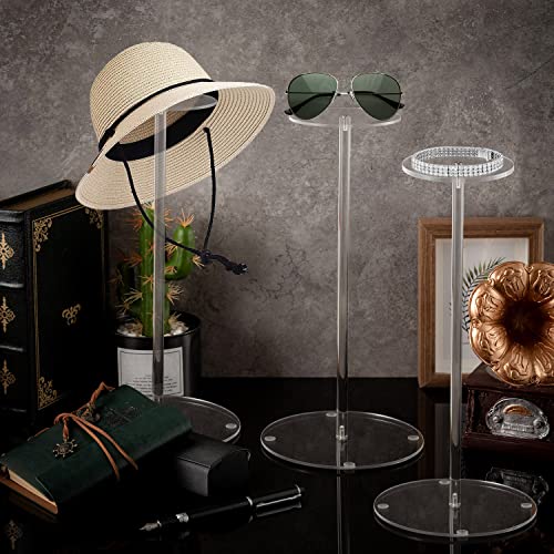 Acrylic Hat Stand And Wig Display Rack, 3Pcs Round Base Clear Hat Rack Stands For Display Hat Jewelry Watch #TOP4
