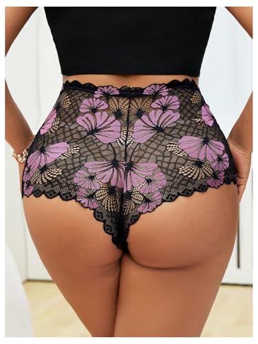 Image of WDIRARA Women's Plus Size Sheer Lace Boyshorts Underwear Sexy High Waisted Boxer Briefs Panties