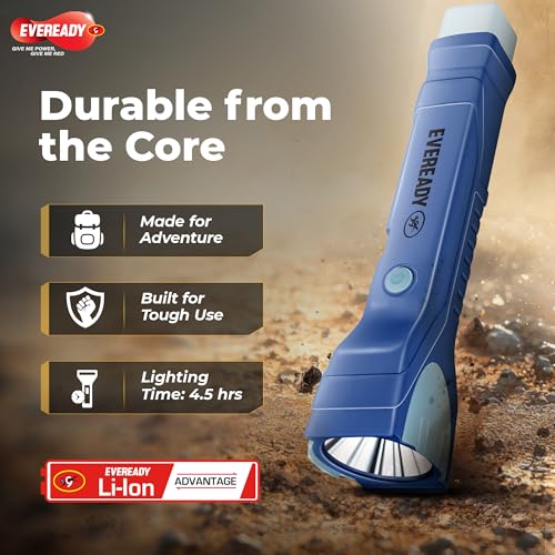 Image of Eveready Trishul DL141, Rechargeable 3-in-1 Emergency Led Torch + Sidelight + Tail Light, Rugged Angular Design, Type B /Micro USB Charging, 360 Illumination, Powered by BIS Certified Li-Ion Battery