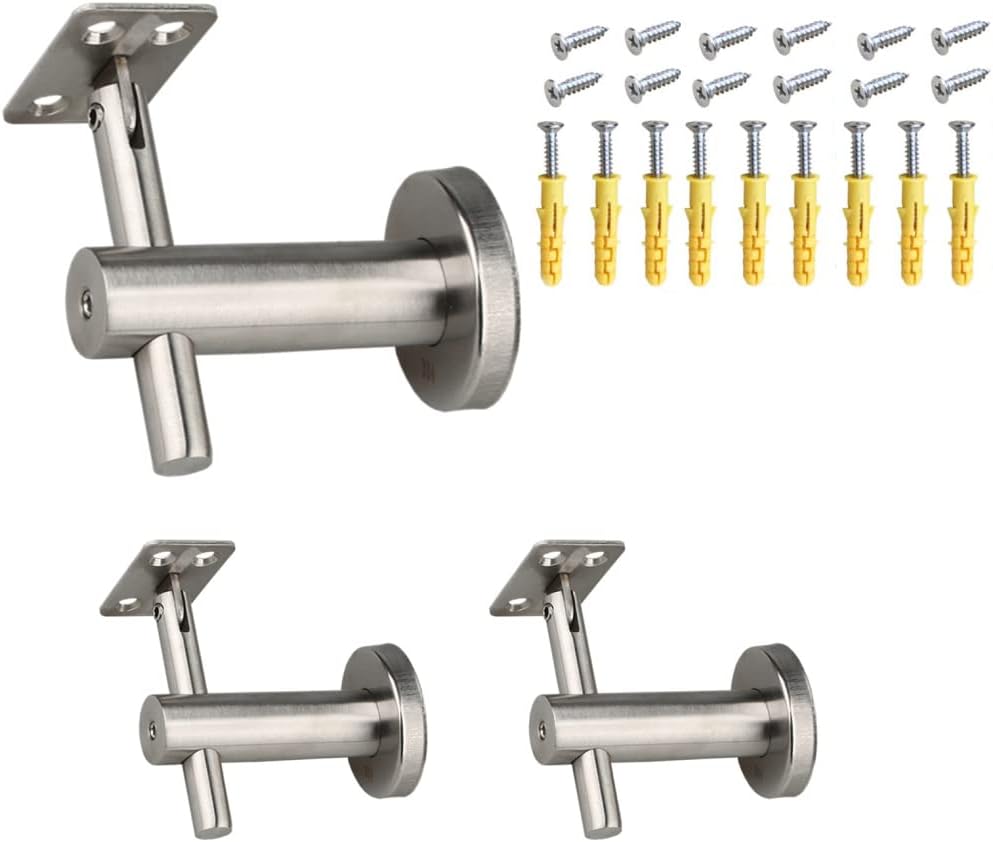 Stainless Steel 304 Grade Wall Mount Adjustable Staircase Handrail Bracket, Suitable for Round or Flat Bottom Stair railings,3-Pack,D/80mm*80mm