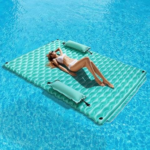 Sunrio 114'' X 72'' Giant Inflatable Floating Mat-Pool Float Lake Floats for Adults with Pool Hammock Pool Mats for Floating Swimming Pool, Beach, Lake for Summer Water Party Cover