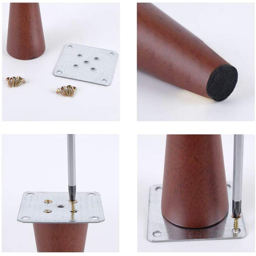 CHEWYNP Patas de Madera para Muebles, Patas de Repuesto para sofá, con Placas de Montaje para Patas y Protectores de Fieltro para sofá, gabinete, sofá, Mesa de café, Banco, Silla, Juego de