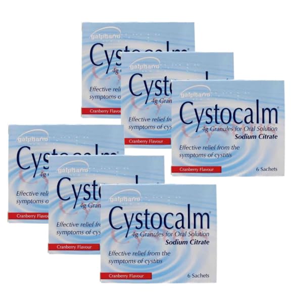 6 Packs of Cystocalm Cystitis Relief Granules, Cranberry Flavour, 6 Packs of 6 x 4g Sachets (36 sachets)