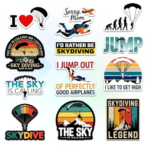 12 Pcs Skydiving Stickers Set, Funny Parachute and Adventure with Quotes like The Sky Is Calling and I Jump Out of Perfectly Good Airplanes, Stickers for Laptop, Water Bottle, Helmet, Luggage 3 Inches