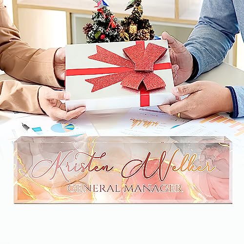 Image of Custom Name Plate for Desk, Desk Name Plate Personalized, Office Decor for Women Men, Acrylic Desktop Accessories, Office Appreciation Gifts for Boss Social Workers Nurse Teacher Employee (Gold /Pink)
