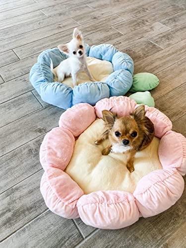 Tonbo Soft Plush Small Cute And Cozy Pastel Pink Flower Dog Cat Bed, Washer And Dryer Friendly, (Pastel Pink) #TOP5