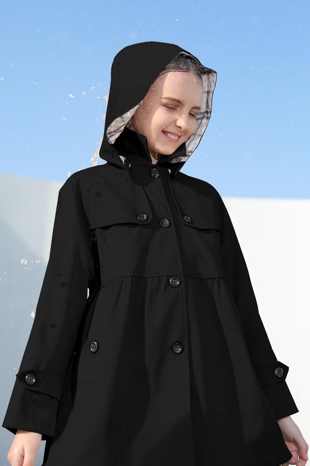 Cromoncent Girl's Rain Jackets Waterproof Hoodie Trench Coat Cute Dress Coat Outerwear, 3-12 Years