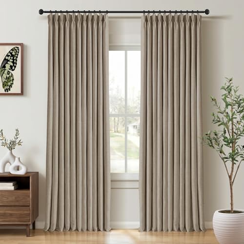 CAPALOCA Extra 70 Inch Wide Linen 100% Blackout Curtains 102 Inch Long