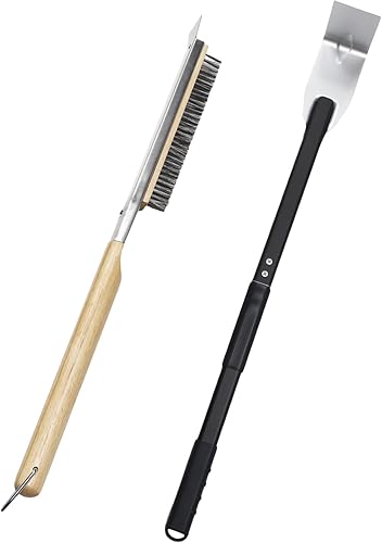 Vista 10 de 6 piezas de cáscara de torneado de pizza, cáscara de pizza perforada de 9 y 12 pulgadas, cepillo para pizza, rastrillo de cenizas, tenedor giratorio