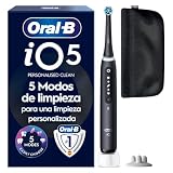 Oral-B iO 5 Cepillo de Dientes Eléctrico con 1 Cabezal, Negro - Cepillo Dental con 5 Modos de Cepillado, Sensor de Presión y Temporizador, /Funda Magnética y Soporte de Recambios