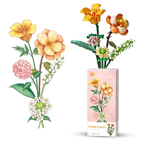 FANGZHE Blumenstrauß Bausteine, künstliche Blumen, Mini -Ziegelblumen mit exquisiten Kisten, geeignet für Raumdekoration, ästhetischer Schreibtischdekoration (ohne Vase, ca. 1657 Bausteine)… Cover