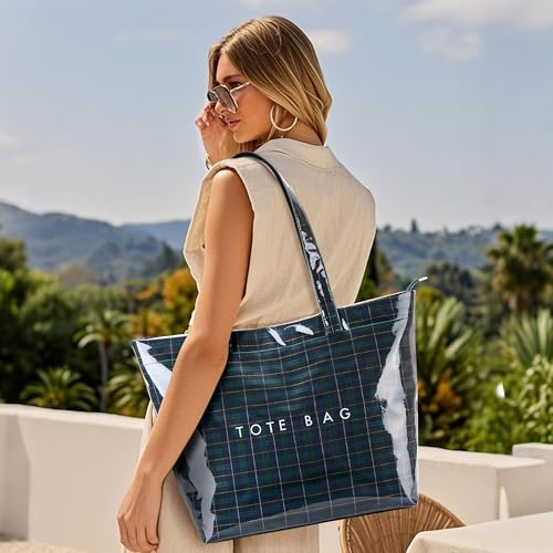 Image of KALIDI PVC Zipper Tote Bag, Jelly Kraft Paper Beach Bag Large Hobo Carry All Travel Shopping Handbag Plastic Shoulder Bag