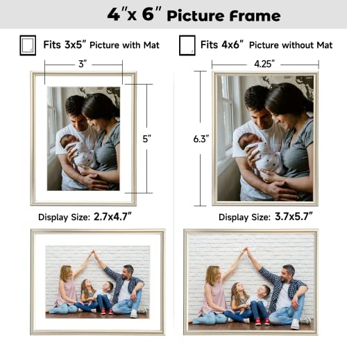 4X6 Picture Frame Champagne Brushed Thin Modern Metal Set Of 4, For Horizontal And Vertical Desk And Wall Mounting, Aluminum Floating Frames Fits 3X5 Photo With Mat Or 4 X 6 Photos Without Mats (Collage) #TOP2