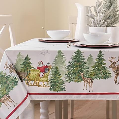 Benson Mills Printed Christmas Tablecloth (60" X 120" Rectangular, Santa's Sleigh) Cover