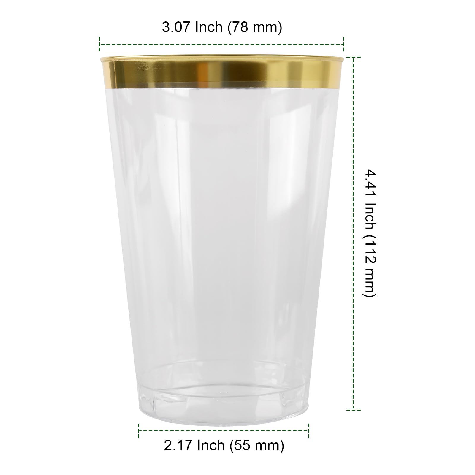 PINGEUI 80 bicchieri di plastica con bordo dorato, 360 ml, trasparenti, riutilizzabili, per feste, cocktail, champagne, birra, champagne, martini, dessert