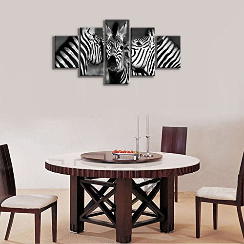 Yatsen Bridge Zebras Wall Art Painting 5 Piece Black And White Photo Close Up Of A Playful Group Of Zebras Prints On Canvas The Picture Landscape For Home Modern Decor Ready To Hang(60''W X 32''H) #TOP2