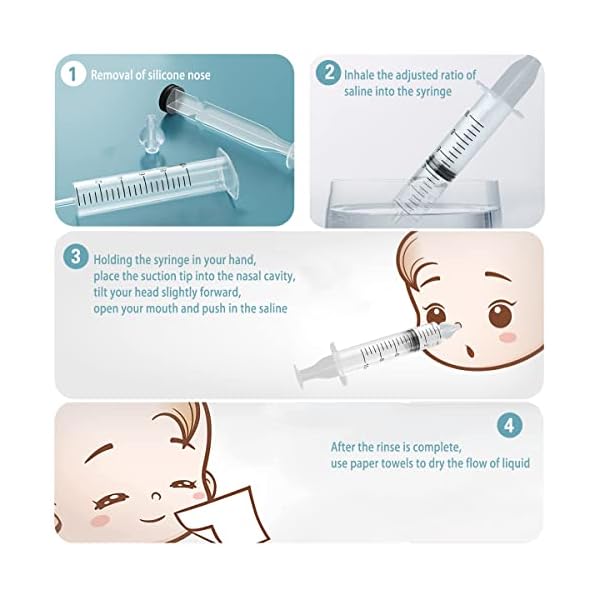 KIHONI 4 Stück Nasendusche Baby, Wiederverwendbare Tragbares Nasenspülung Nasensauger,10ml Silikon Baby Kinder Nasensauger für Säuglinge, Schnelles Spülen, Natürliche Entlastung – Bild 4