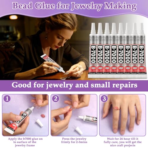 Image of B7000 Glue Clear with Precision Tip for Rhinestones, 20 Pcs 15 mL /0.5 fl oz | Strong Adhesive Jewelry Bead Gem Glue, Quick Dry Bedazzling Glue for Jewelry Making Repair Fabric Clothes Shoes DIY Crafts