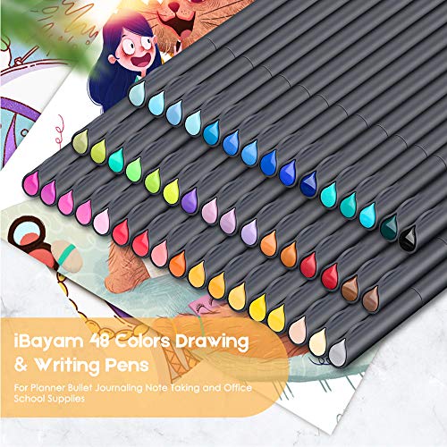 Ibayam Journal Pens Planner Pens Journaling Pens Note Taking Pens Fine Point Pens Fine Tip Markers For Writing Coloring Drawing, Office School Teacher Student Pen Gift Supplies, 48 Vivid Colors #TOP1