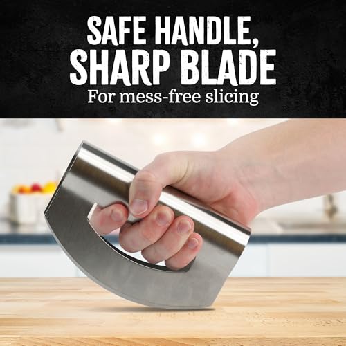 Mindful Design Stainless Steel Mezzaluna Salad & Vegetable Chopper with Protective Cover - Image 4