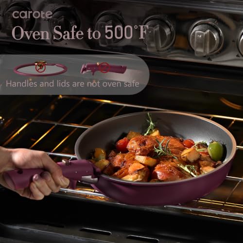 Image of CAROTE 32pcs Pots and Pans Set Non Stick, Detachable Handle Cookware Sets | Bakeware and Kitchen Gadgets, Space Saving, Dishwasher & Oven Safe, Non-Toxic, for Camping /RV /Traveling, Purple