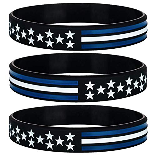 Sainstone Thin White Line American Flag Bracelets - Emergency Medical Services Silicone Rubber Wristbands Gifts for EMS Workers, Paramedics, EMTs, Men, Women (Unisex)