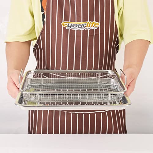 Eyourlife 2 Piece 18/8 Stainless Steel Air Fryer Basket for Oven, 12.8 x 9.6 Inch Crisper Tray