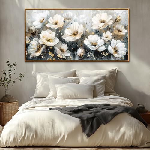 PHAOHUAXM Large Canvas Wall Decor For Living Room Wall Art For Bedroom Office Wall Decorations Print White Ink-Wash Flower-Shaped Wooden Frame Printed Artworks Posters Picture Home Decor 30"X60" by PHAOHUAXM - Used condition - Image 9