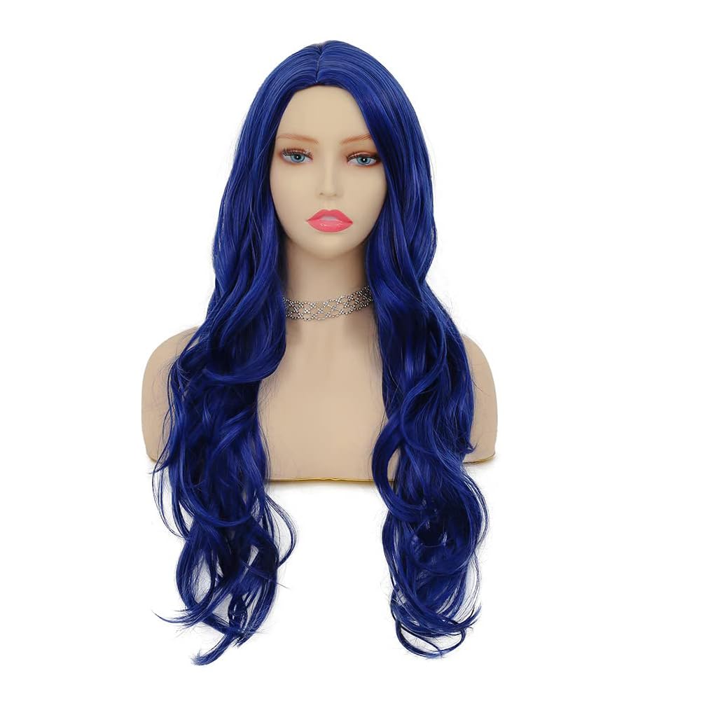 PORSMEER Long Blue Wavy Synthetic Hair Wigs for Women Anime Fancy Dress Costume Halloween Party Cosplay Wig 27 inch Long Replacement Full Wig with Middle Part - Image 2