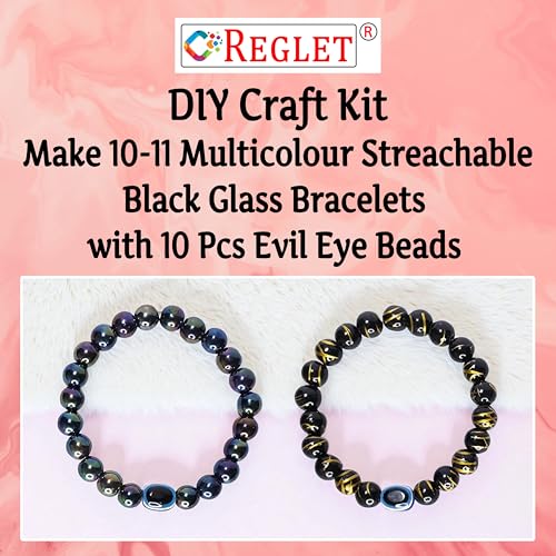 Image of 15 Pcs Evil Eye Beads + 290 Pcs Black Glass Beads for Jewellery Making Kit - Glass Beads for Bracelet Making Kit - Bead Craft - 8mm