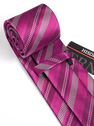 Image of HISDERN Mens Striped Ties Classic Silk Woven Tie and Pocket Square Set Formal Business Necktie Handkerchief for Wedding