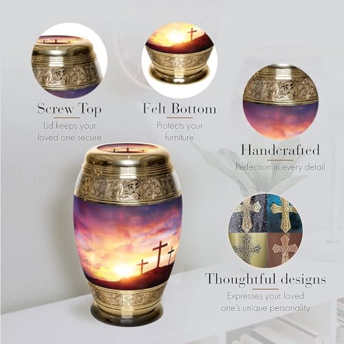 Image of Sunset Cremation Urn for Ashes for Women - Personalized Cremation Urns for Human Ashes Adult Female Decorative Urns - Beautifully Handcrafted Cross Urn