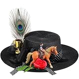 Newcotte Derby Hats for Women Vintage Feather Horse Rose Derby Hats Fascinator Bridal Wedding Tea Party Hat(Black)