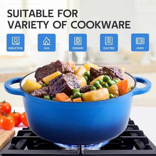 Image of 3 Quart Dutch Oven Enameled Cast Iron with Lid - Big Dual Handles - Oven Safe up to 500F - Classic Round Pot for Versatile Cooking Blue