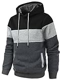 Lulucleaf Mens Fashion Hooded Jerseys Long Sleeve Contrast Color Hip-Hop Sweatshirt Hoodies Dark Grey Large