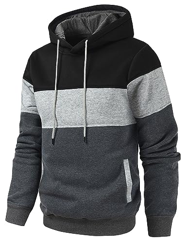 Lulucleaf Mens Fashion Hooded Jerseys Long Sleeve Contrast Color Hip-Hop Sweatshirt Hoodies Dark Grey Large